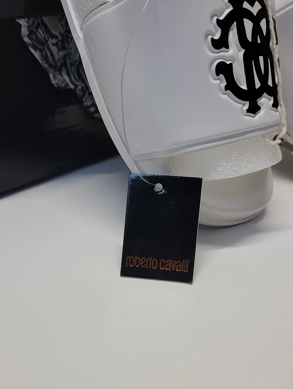 Roberto Cavalli White Logo Slide Sandals for Big Kid US 1.5 - 2 NEW IN BOX